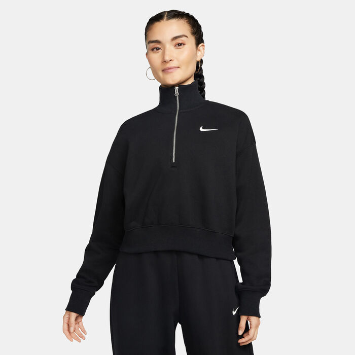 Nike Women's Sportswear Phoenix Fleece 1/2-Zip Cropped Sweatshirt Black Nike Women's Sportswear Phoenix Fleece 1/2-Zip Cropped Sweatshirt Black image number 0