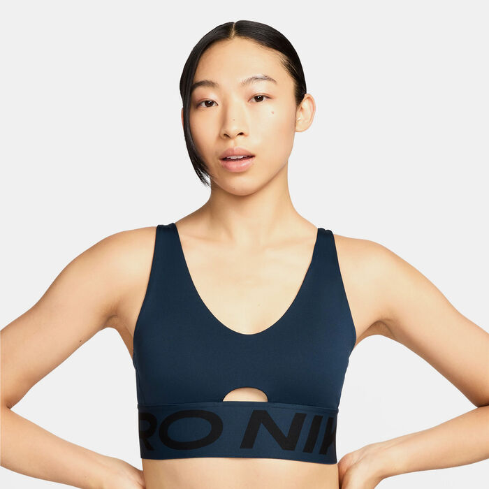 Nike Women's Pro Indy Plunge Medium-Support Sports Bra Blue image number 3