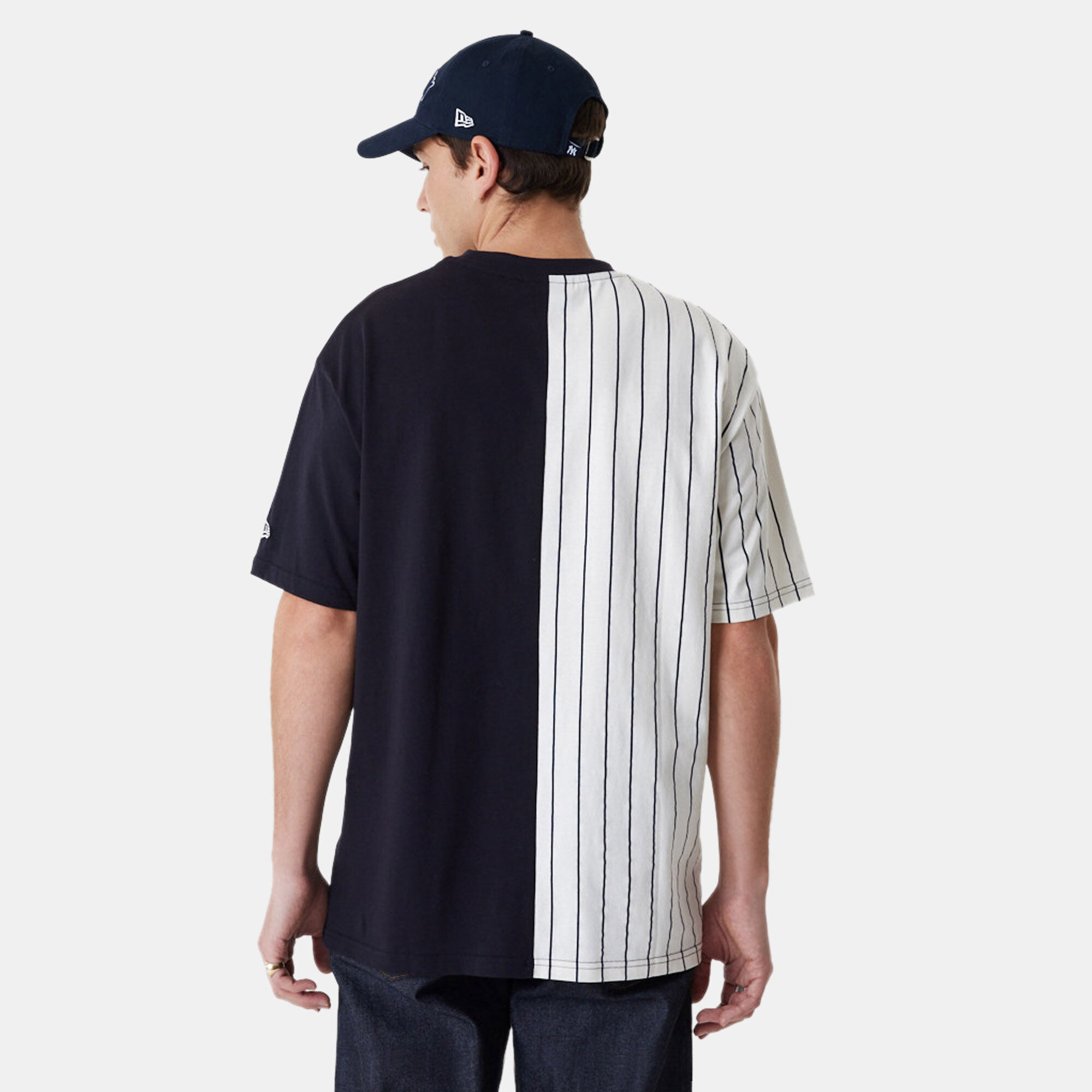 Men s MLB Half Striped Oversized New York Yankees T Shirt Blue New Era in KSA SSS
