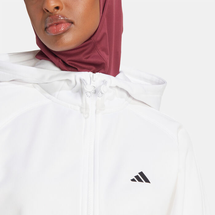 adidas Women's Game and Go Fleece Full-Zip Training Hoodie White adidas Women's Game and Go Fleece Full-Zip Training Hoodie White image number 3
