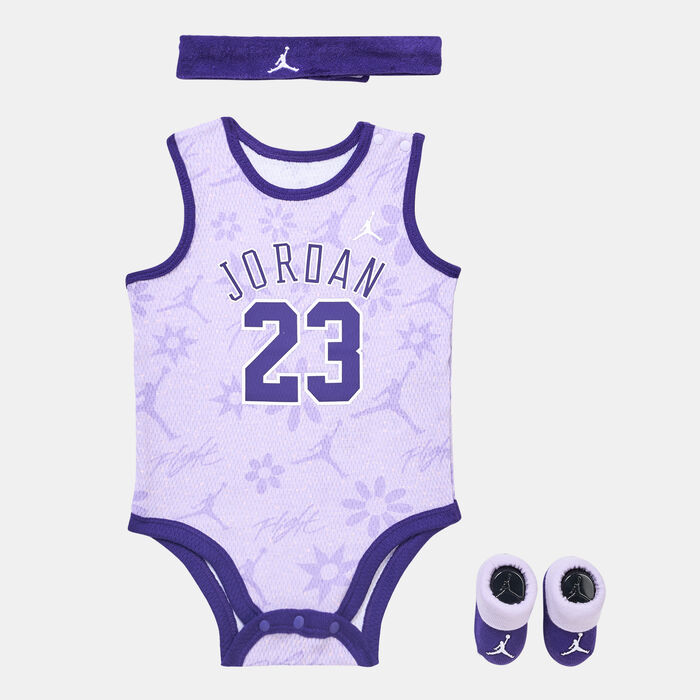 Jordan Kids' 23 Jersey 3-Piece Bodysuit Box Set Purple Jordan Kids' 23 Jersey 3-Piece Bodysuit Box Set Purple image number 0