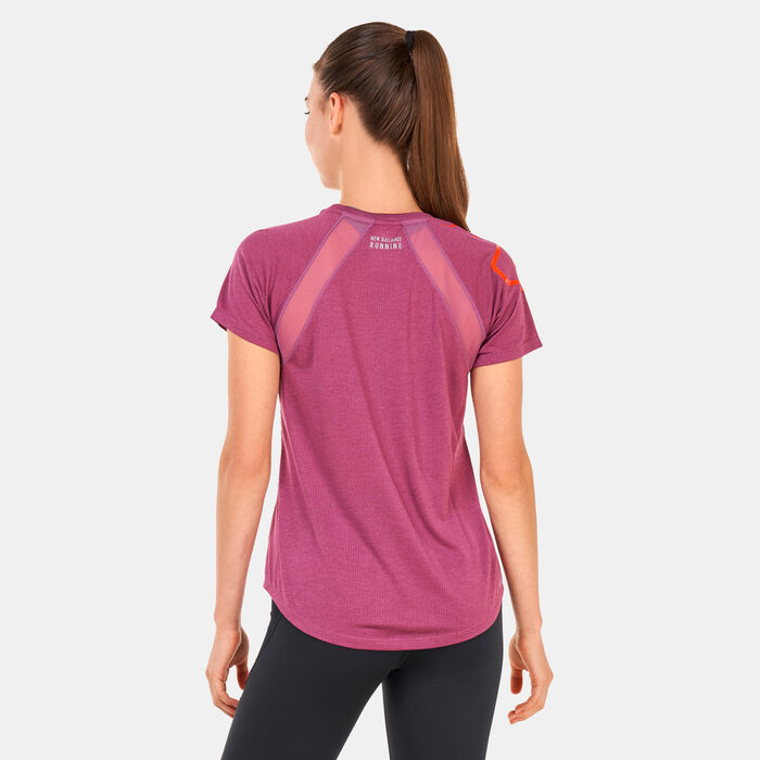 New Balance Women's Printed Impact Run T-Shirt White New Balance Women's Printed Impact Run T-Shirt White image number 1