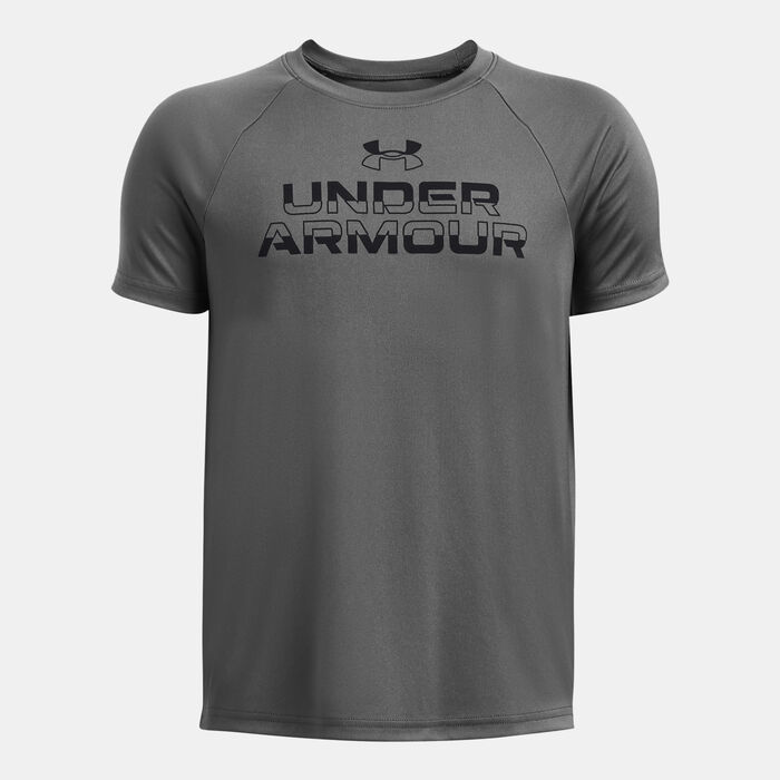 Under Armour Kids' UA Tech™ Split Wordmark T-Shirt Grey image number 0