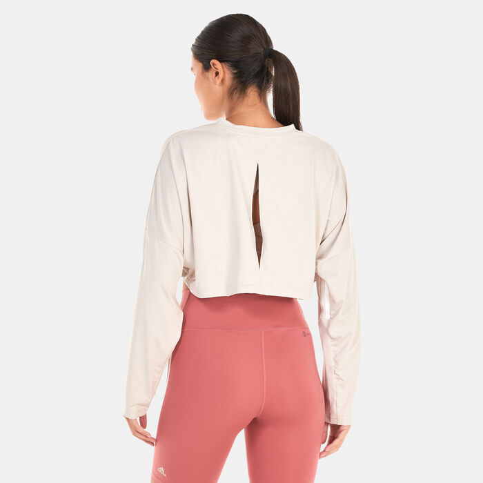 adidas Women's Hyperglam Cut 3-Stripes Lightweight Oversized Sweatshirt Beige adidas Women's Hyperglam Cut 3-Stripes Lightweight Oversized Sweatshirt Beige image number 1