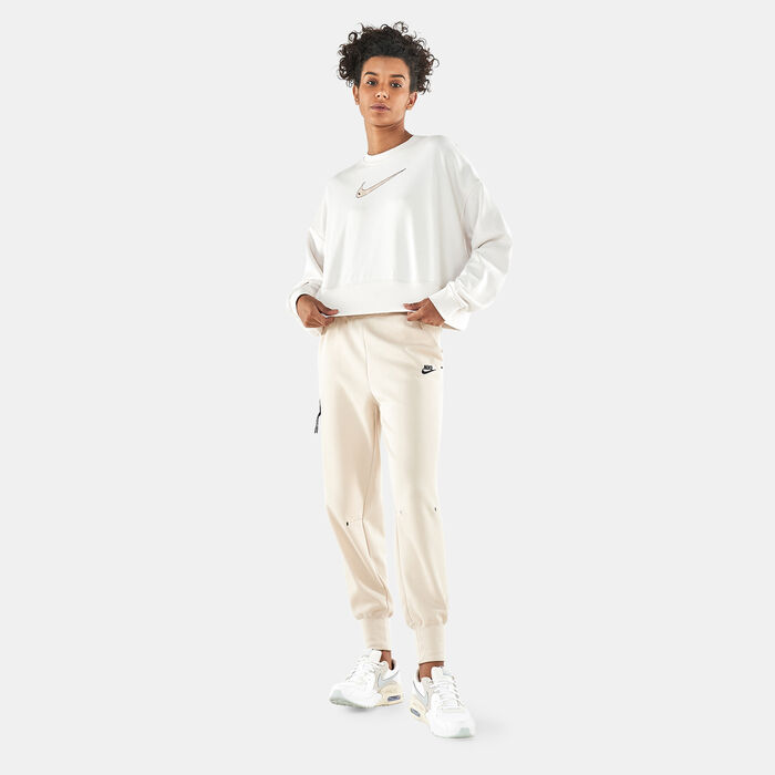 Nike Women's Sportswear Swoosh Fleece Cropped Sweatshirt White Nike Women's Sportswear Swoosh Fleece Cropped Sweatshirt White image number 2
