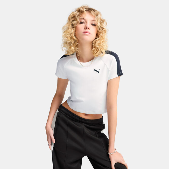 PUMA Women's T7 Crop Top White PUMA Women's T7 Crop Top White image number 0