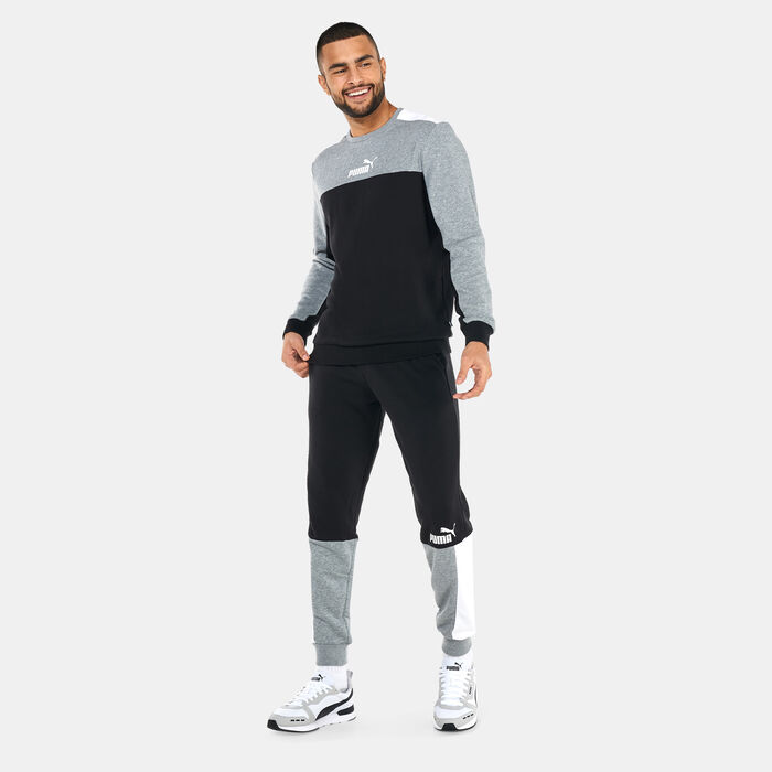 PUMA Men's Essentials+ Block Crew Neck Sweatshirt Black PUMA Men's Essentials+ Block Crew Neck Sweatshirt Black image number 2