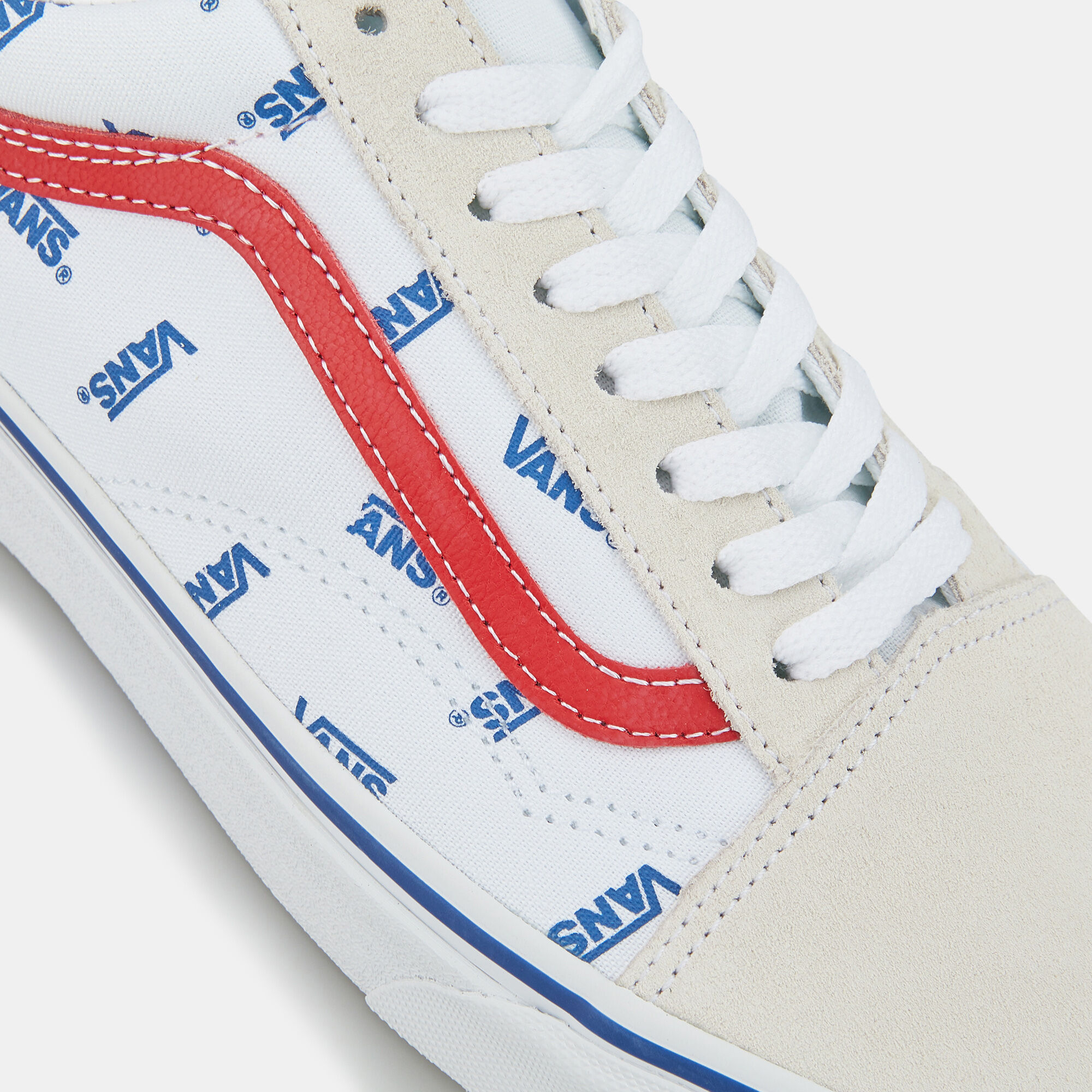 White vans with cheap red and blue stripe