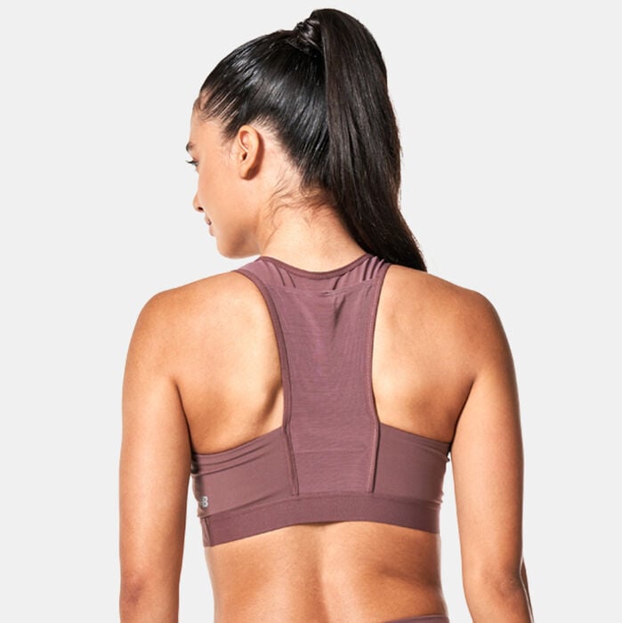 New Balance Women's Sleek Medium-Support Sports Bra White New Balance Women's Sleek Medium-Support Sports Bra White image number 2