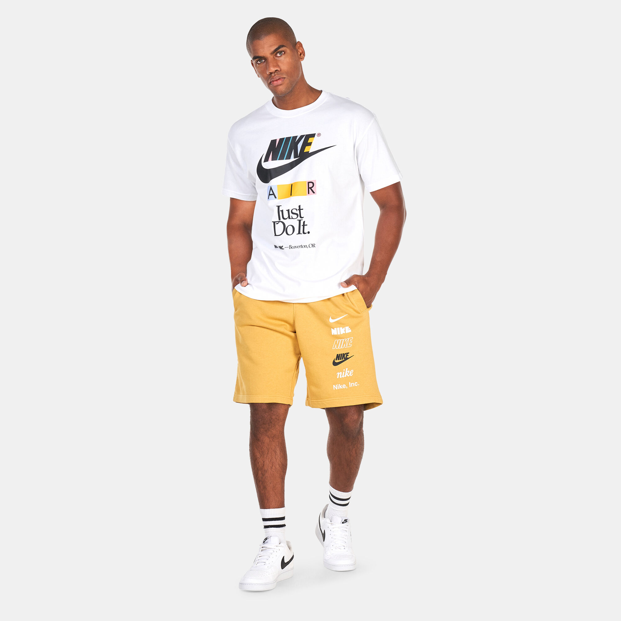 White and gold nike shorts sale
