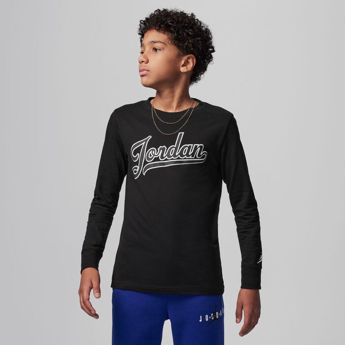 Jordan Kids' Major League Script Graphic Long Sleeve T-Shirt Black Jordan Kids' Major League Script Graphic Long Sleeve T-Shirt Black image number 0