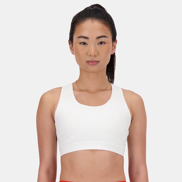 New Balance Women's Sleek Medium-Support Sports Bra White New Balance Women's Sleek Medium-Support Sports Bra White image number 1