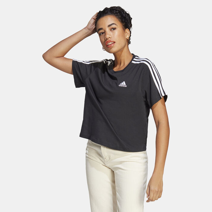 adidas Women's Essentials 3-Stripes Crop Top Black adidas Women's Essentials 3-Stripes Crop Top Black image number 0