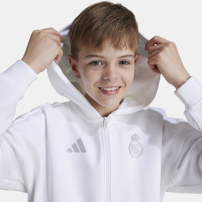 adidas Kids' Real Madrid Anthem Football Jacket White adidas Kids' Real Madrid Anthem Football Jacket White image number 3