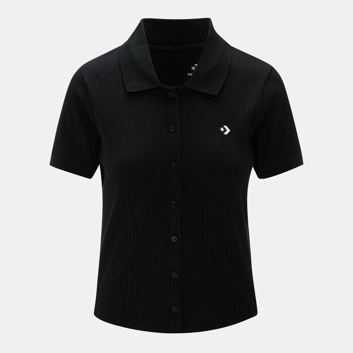 Converse Women's Button-Up Polo Shirt Black Converse Women's Button-Up Polo Shirt Black image number 0