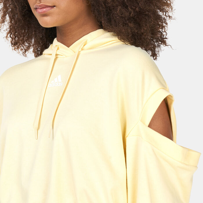 adidas Women's Hyperglam 3-Stripes with Cutout Detail Hoodie yellow image number 3