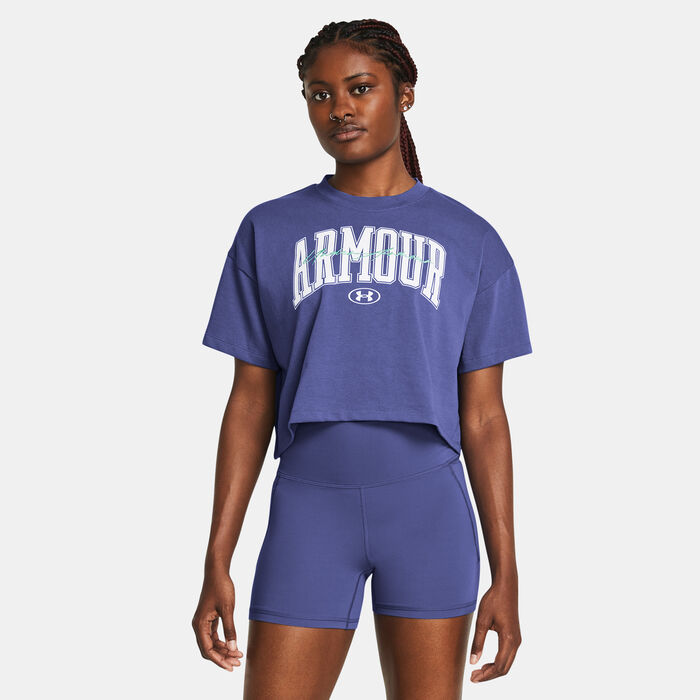 Under Armour Women's Heavyweight Scripted Wordmark Crop Top Purple Under Armour Women's Heavyweight Scripted Wordmark Crop Top Purple image number 0
