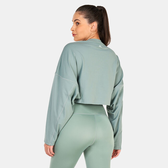 adidas Women's Yoga Studio Crop Sweatshirt Green adidas Women's Yoga Studio Crop Sweatshirt Green image number 1