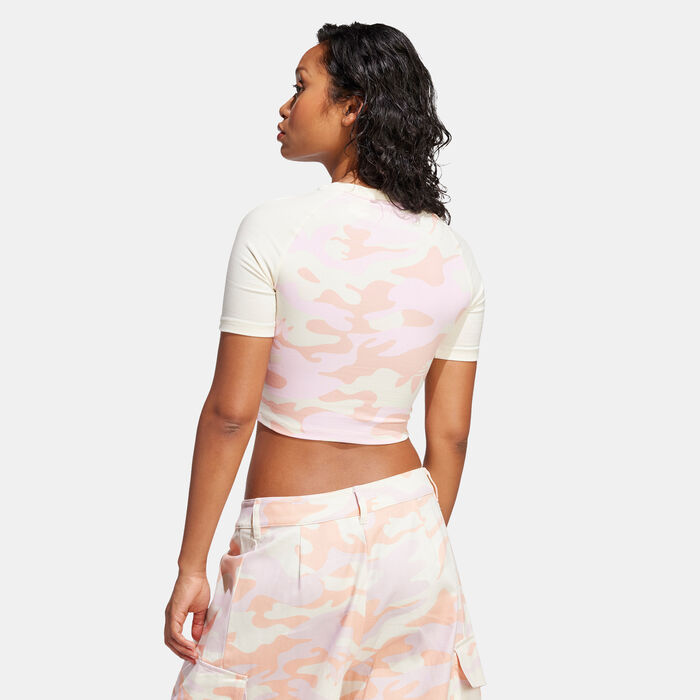 adidas Originals Women's Camo Allover Print Crop Top White adidas Originals Women's Camo Allover Print Crop Top White image number 1