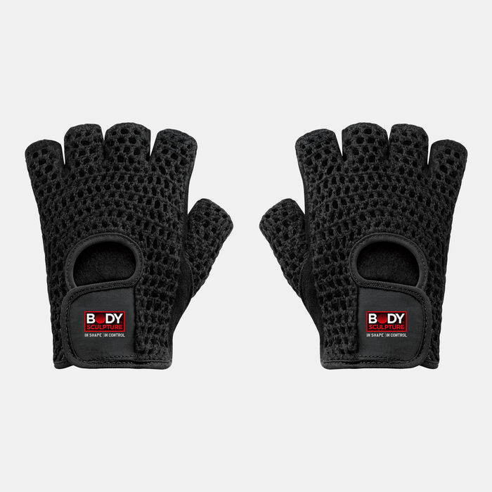 Body Sculpture Mesh Cotton/Leather Fitness Gloves Black Body Sculpture Mesh Cotton/Leather Fitness Gloves Black image number 0