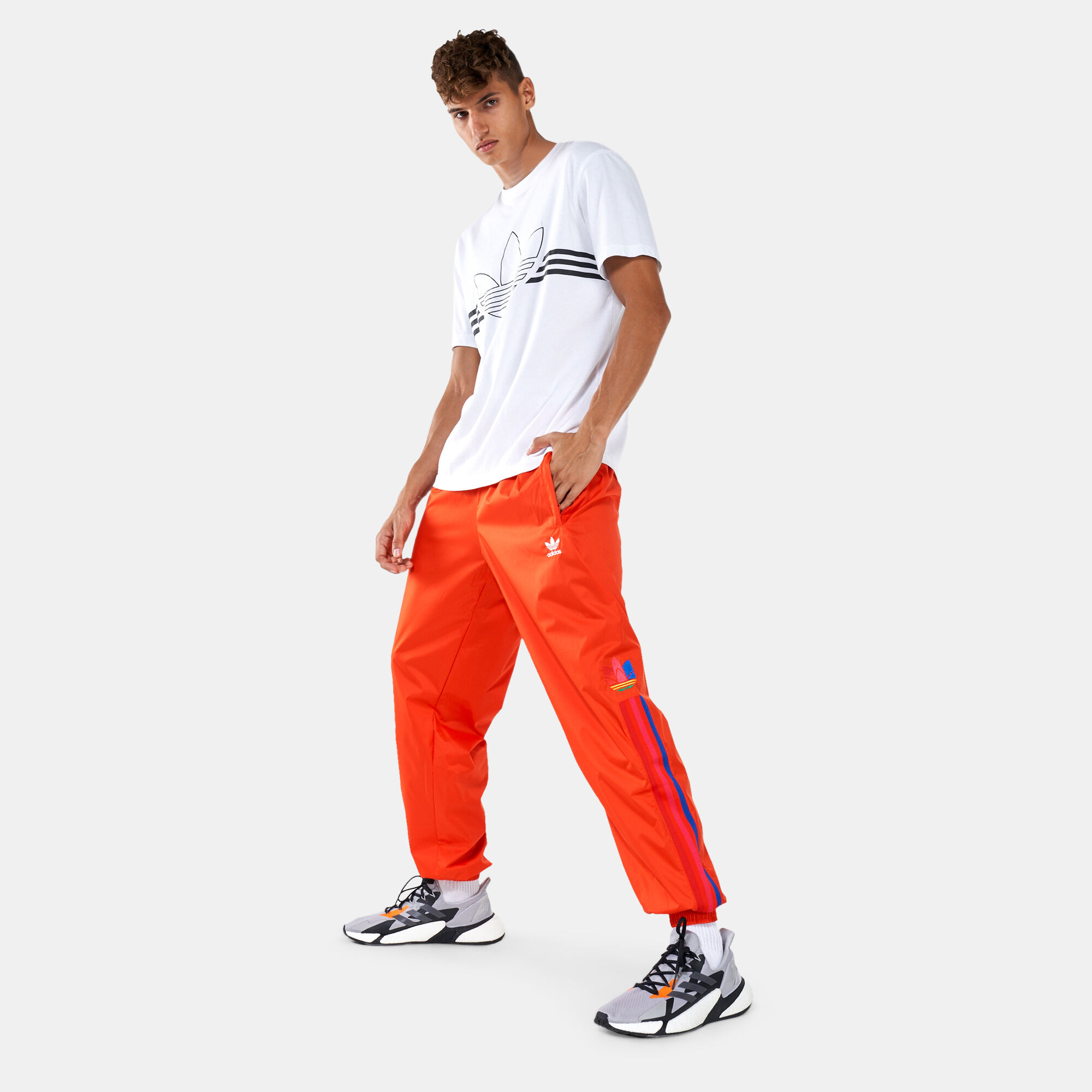 Adidas 3 stripe red track pants deals