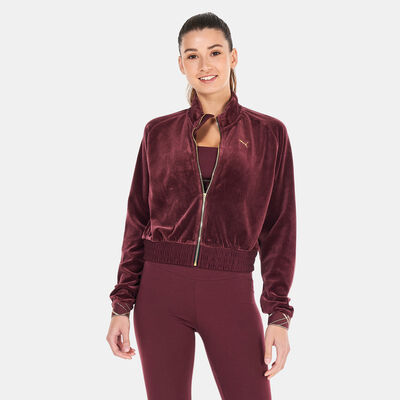 PUMA Women's Deco Glam Velour Full-Zip Training Jacket Red