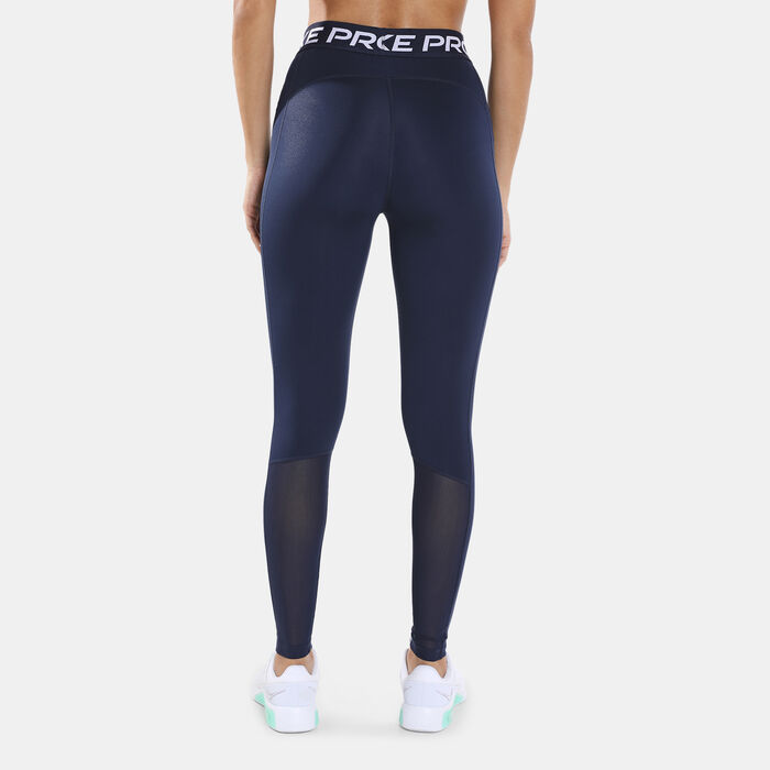 Nike Women's Pro Mid-Rise Mesh-Panelled Leggings Blue Nike Women's Pro Mid-Rise Mesh-Panelled Leggings Blue image number 1
