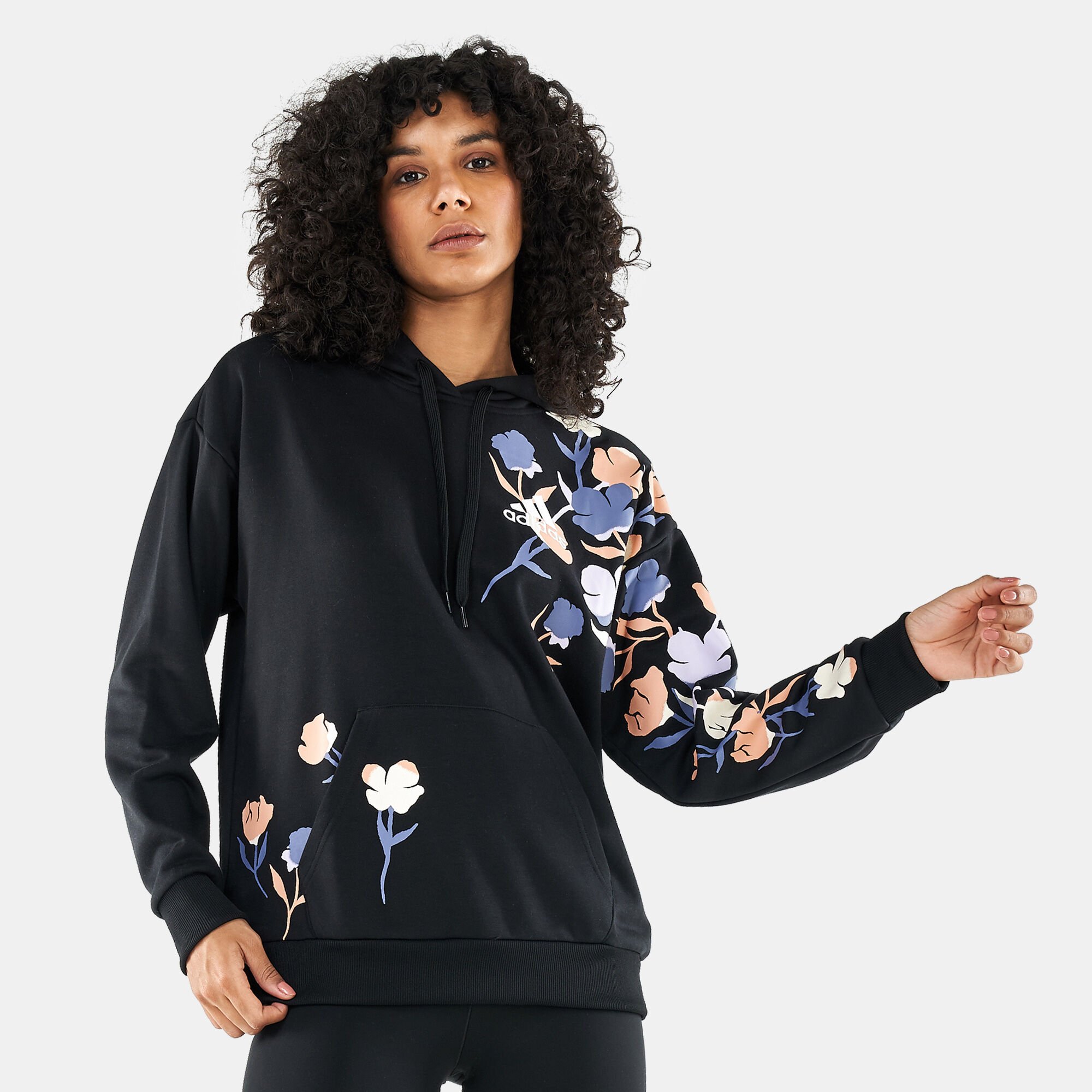 Adidas black floral hoodie clearance