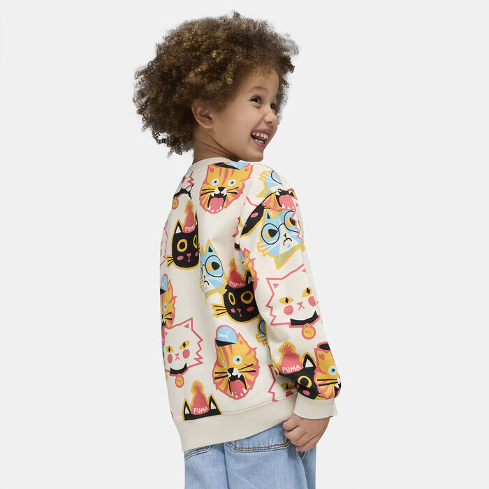 PUMA Kids' Moody Cat Allover Print Sweatshirt White image number 1