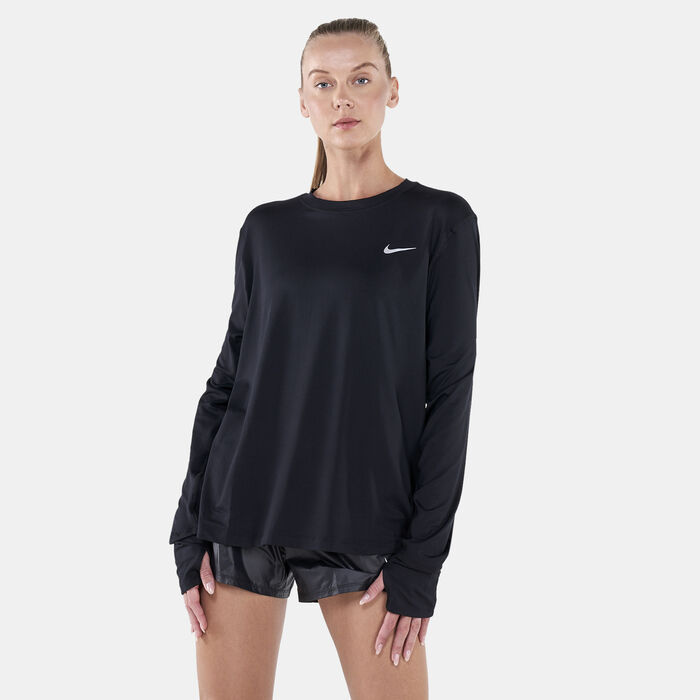 Nike Women's Dri-FIT Element Running Crew T-Shirt (Plus Size) Black image number 0