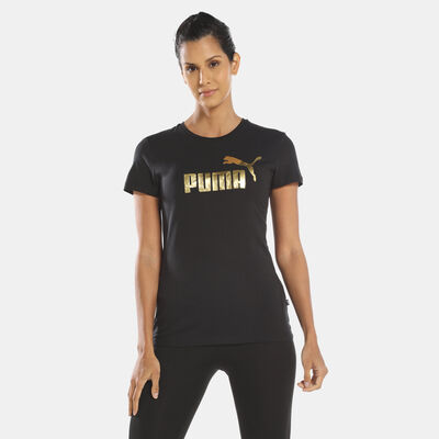 PUMA Women's Essentials+ Metallic Logo T-Shirt Black