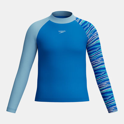 Speedo Kids' Printed Long Sleeve Swimming Rashguard Blue