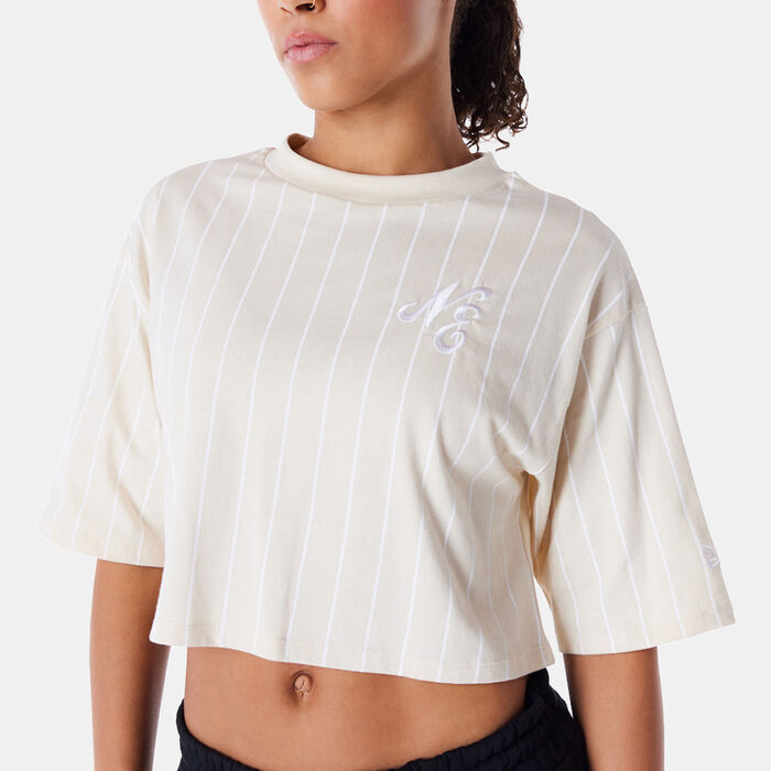New Era Women's Pinstripe Crop Top Beige New Era Women's Pinstripe Crop Top Beige image number 2