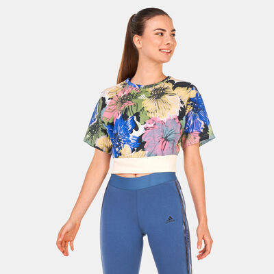adidas Women's Allover Printed Crop Top Beige