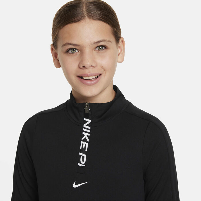 Nike Girls' Pro Dri-FIT 1/2-Zip Top Black Nike Girls' Pro Dri-FIT 1/2-Zip Top Black image number 2