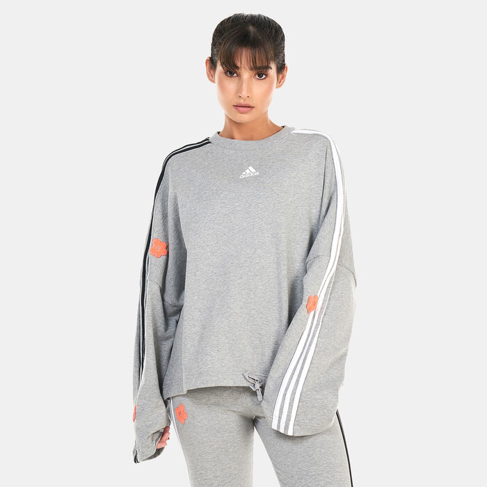 adidas Women's Moletinho 3-Stripes Flower Patch Sweatshirt Grey image number 0