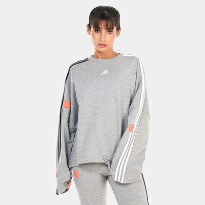 adidas Women's Moletinho 3-Stripes Flower Patch Sweatshirt Grey adidas Women's Moletinho 3-Stripes Flower Patch Sweatshirt Grey