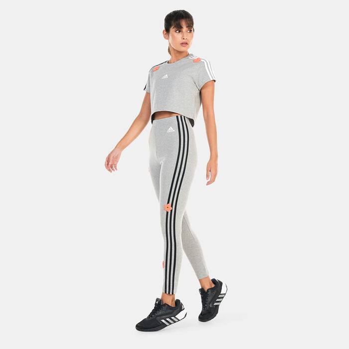 adidas Women's 3-Stripes High-Rise Flower Patch Leggings Grey adidas Women's 3-Stripes High-Rise Flower Patch Leggings Grey image number 2