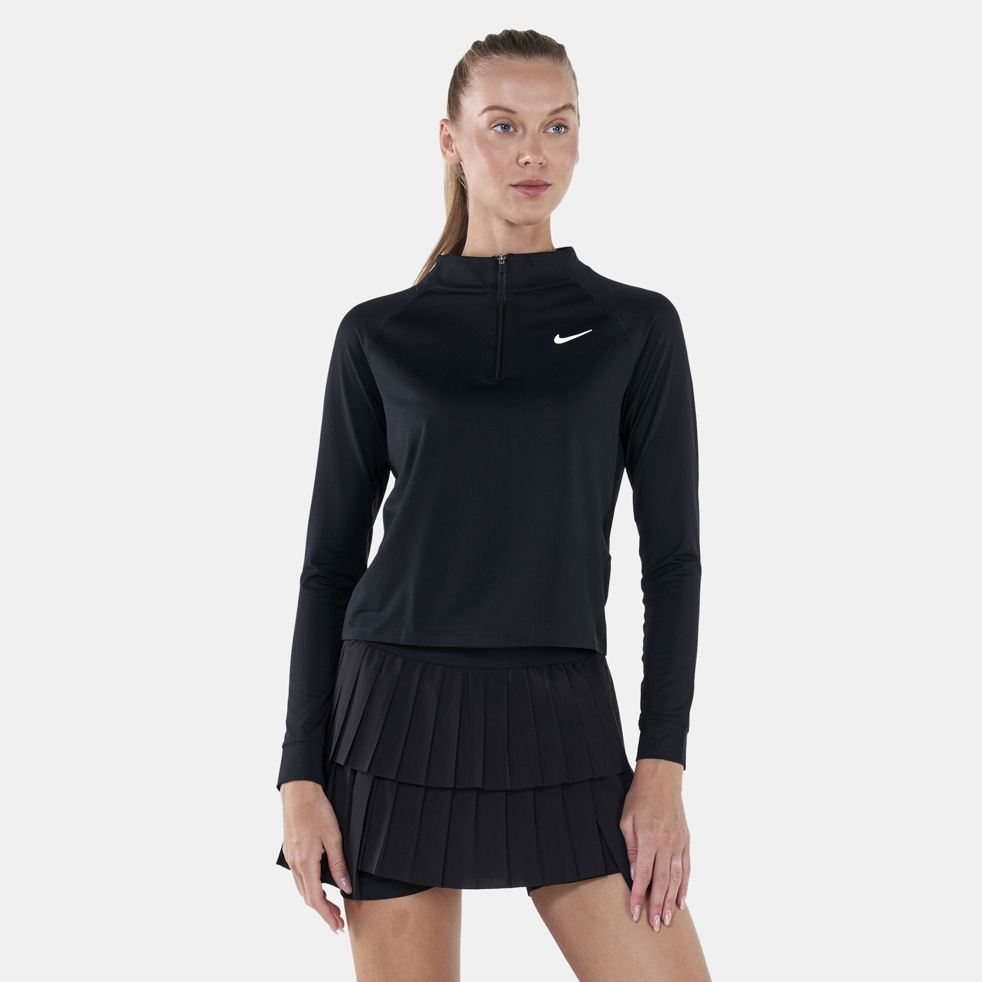 Buy Nike Women s Court Dri FIT 1 Zip Long Sleeve T Shirt Black in