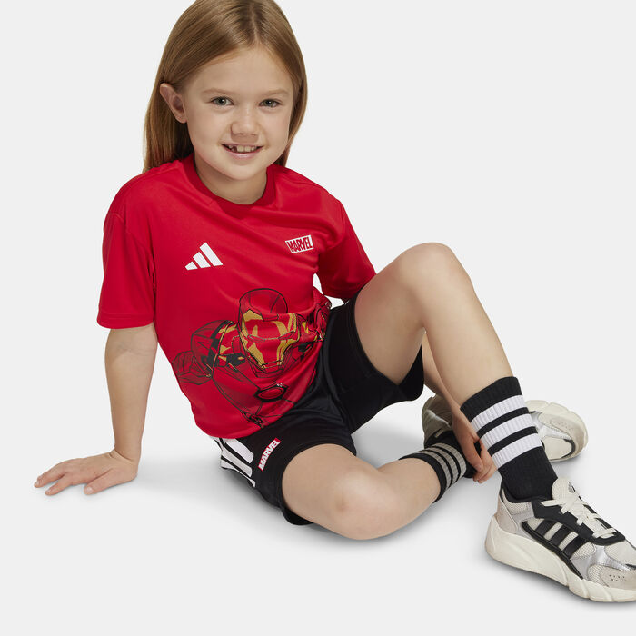 adidas Kids' Marvel Iron Man T-Shirt and Shorts Set Red image number 3