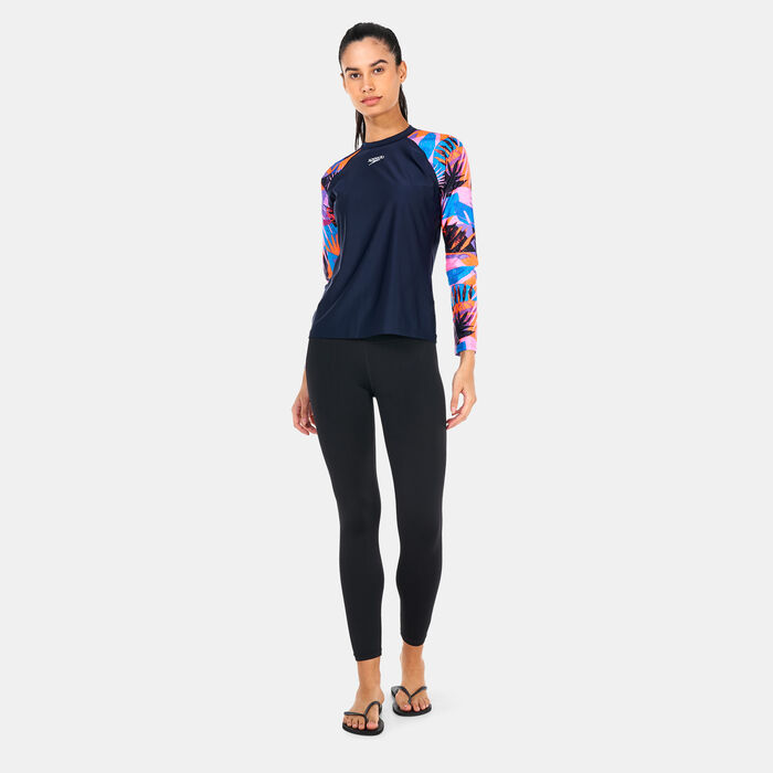 Speedo Women's Printed Long Sleeve Rashguard Blue Speedo Women's Printed Long Sleeve Rashguard Blue image number 2