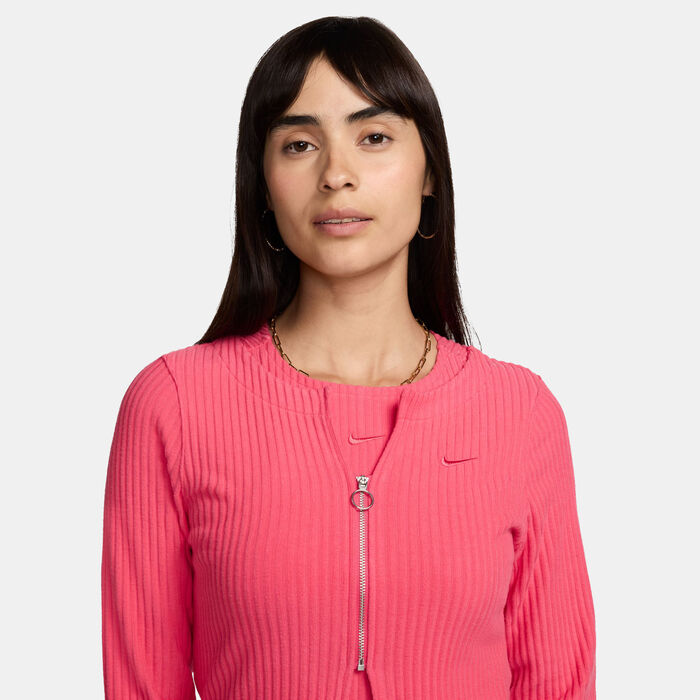 Nike Women's Sportswear Chill Full-Zip Cardigan Pink Nike Women's Sportswear Chill Full-Zip Cardigan Pink image number 3