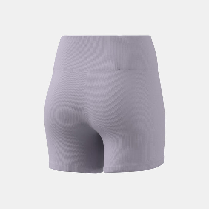 adidas Women's Lounge Ribbed High-Waist Bike Shorts Purple adidas Women's Lounge Ribbed High-Waist Bike Shorts Purple image number 1