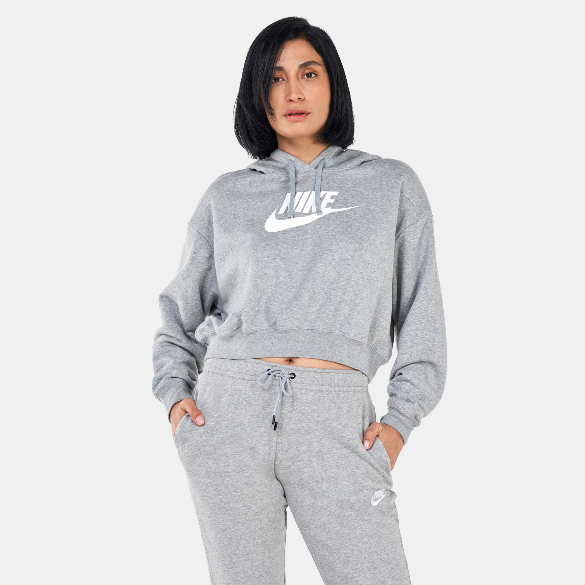 Women s Sportswear Club Fleece Oversized Crop Graphic Hoodie Grey Nike in KSA SSS