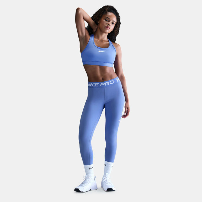 Nike Women's Pro Mid-Rise Mesh-Panelled Leggings Blue image number 2