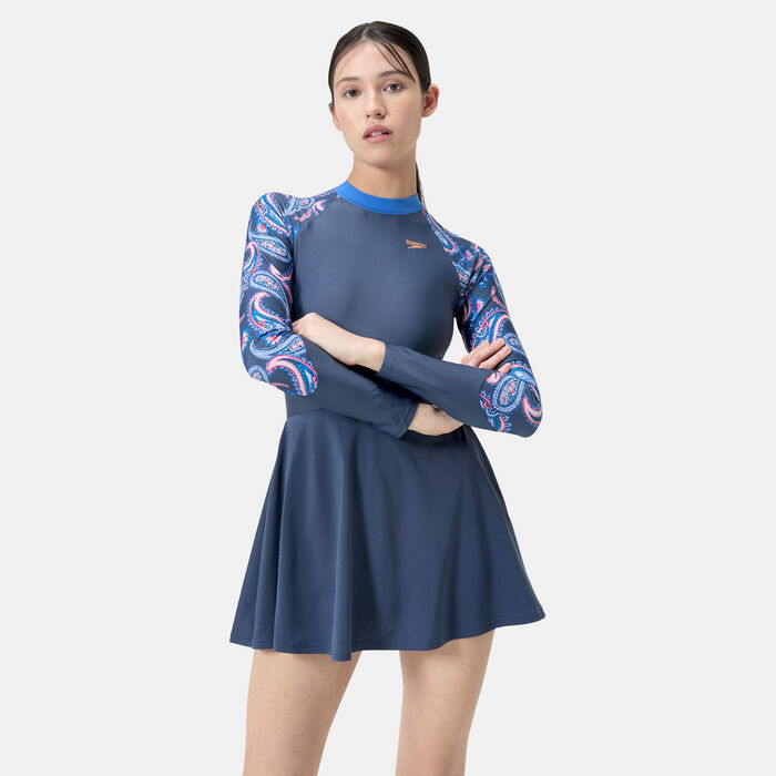 Speedo Women's Long Sleeve Swimming Dress Blue Speedo Women's Long Sleeve Swimming Dress Blue image number 0