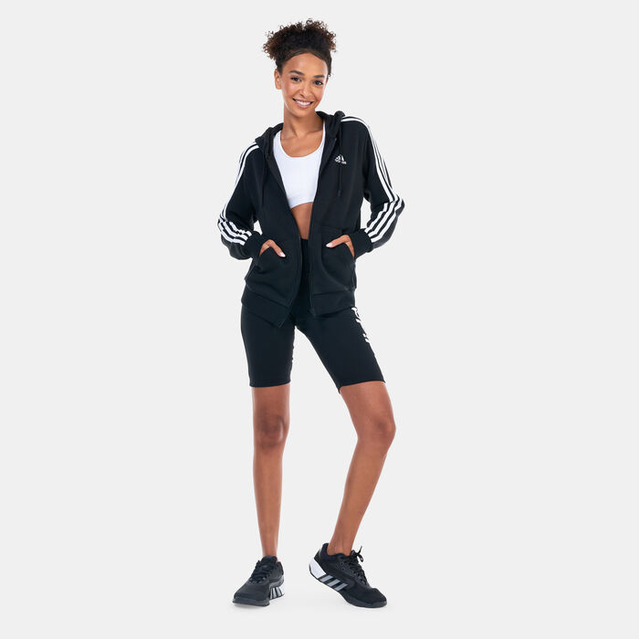adidas Women's Essentials 3-Stripes Fleece Hoodie Black adidas Women's Essentials 3-Stripes Fleece Hoodie Black image number 2