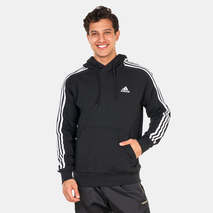 adidas Men's Essentials French Terry 3-Stripes Hoodie Black image number 0