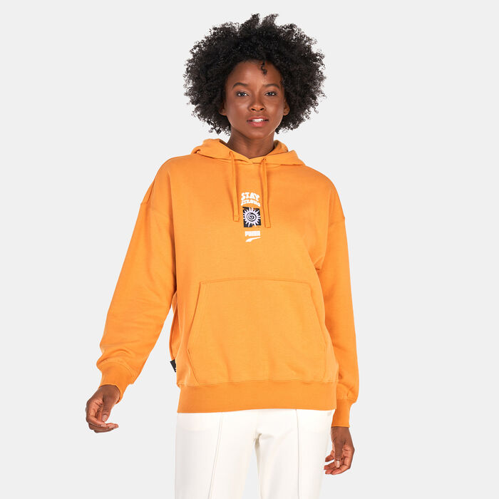 PUMA Women's Downtown Graphic Pullover Hoodie Orange PUMA Women's Downtown Graphic Pullover Hoodie Orange image number 0