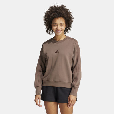 adidas Women's ALL SZN French Terry 3-Stripes Sweatshirt Brown